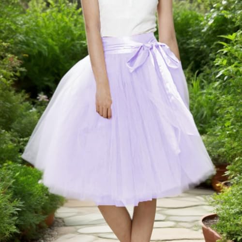 Women's Tulle Skirt Knee Length 6-Layered Wedding Party Homecoming Prom Skirts Lilac X-Small