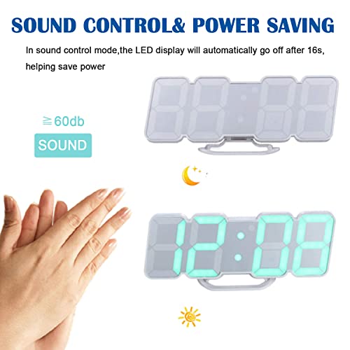 Eaagd 3D Wireless Remote Digital Wall Alarm Clock, With 115 Color Variations Of Led Digital, Voice Control Mode, Remote Controller, 3 Levels Of Brightness To Adjust (White) #TOP2