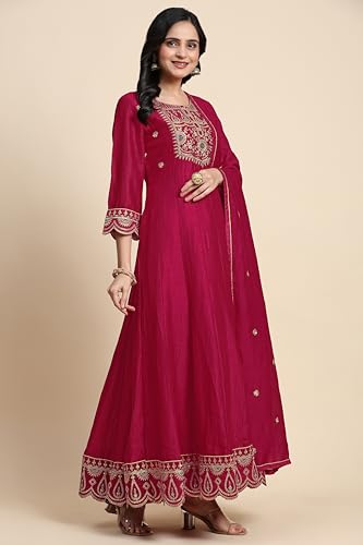 Image of TRENDMALLS Women's Art Silk Embroidery Salwar Suit Set A line Pleated Kurta Pant with Dupatta