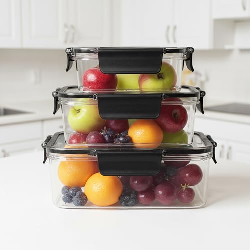 Image of PEARLPET Luxeseal Airtight Food Storage Containers | 3-Piece Rectangular Jar Set | 400ml, 900ml, 1600ml | BPA-Free PET, Stackable, Festive Gift Set, Black