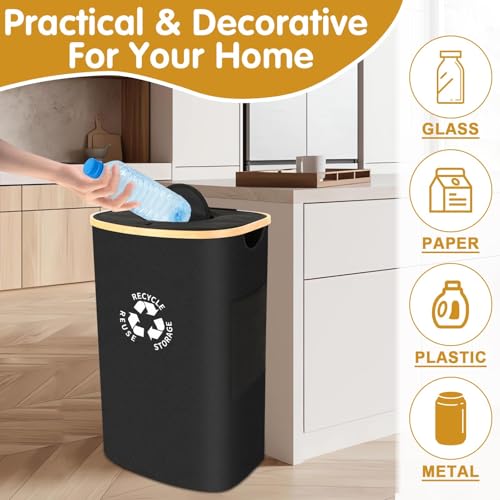 JUNEBRUSHS Recycling Bin Storage Kitchen Indoor 26 Gallon 100L Household Bottle Items Collection Container Large Recycling Storage Container with Lid Reusable Removable Inner Bag Bottle Jar Glass - Thumbnail 7