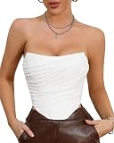 Outoshe Women's Vintage Mesh Strapless Overbust Bustier Fish Boned Zip Back Going Out Corset Crop To