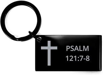 Black Keychain for Bible Verse - Psalm 1217-8 - Motivational Inspirational Gifts Cross Faith Engraved Key Chain Keyring For Men Women