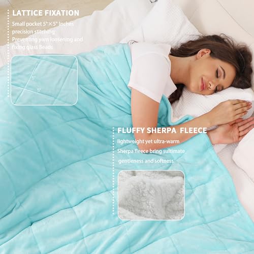 Alomidds Sherpa Fleece Weighted Blanket for Adults(20lbs Queen Size 20lbs 60 x 80 inches) Heavy Blanket with Fluffy Warm Thick Sherpa & Cozy Soft Flannel for Sofa Bed, Aqua by Alomidds - Image 3