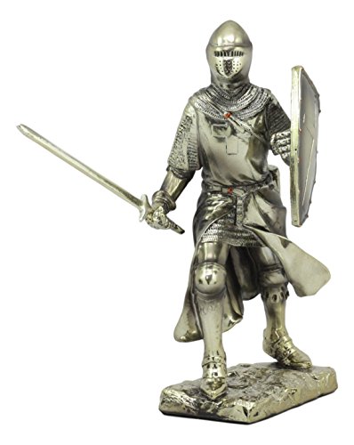 Ebros Holy Roman Empire Crusader Knight With Sword And Shield Statue 7" Tall Suit Of Armor Swordsman Warrior In Battle Medieval Age Of Kings Decorative Sculpture #TOP2