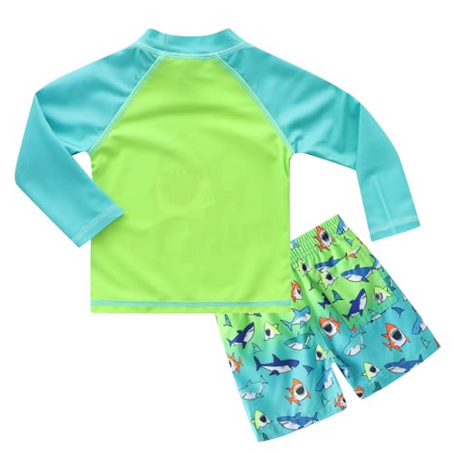 Mardonskey Conjunto Rash Guard de manga comprida para bebês meninos, duas peças, roupa de banho com
