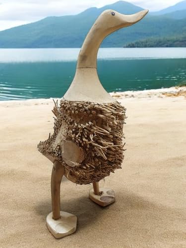 Kinaree Pato de madera de bambú con raíz – 40 cm de bambú – pato de madera natural de una raíz de bambú, decoración para salón, cuarto de baño o también entrada