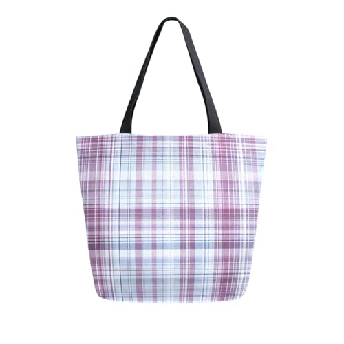 Extra Large Shoulder Tote Bag for Beach Travel Weekender Gym Light Purple Blue Plaid Pattern Reusable Grocery Canvas Shopping Bag