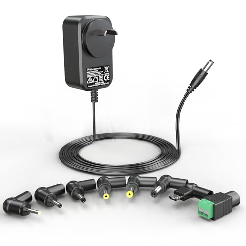 shefor 12V 2A Universal Power Supply Adapter 5.5mm x 2.1mm with 8 Plug adapters Compatible with CCTV Camera DVR NVR, Router, Network Switch, LED Strip,Speaker, TV Box and Other Household Electronics