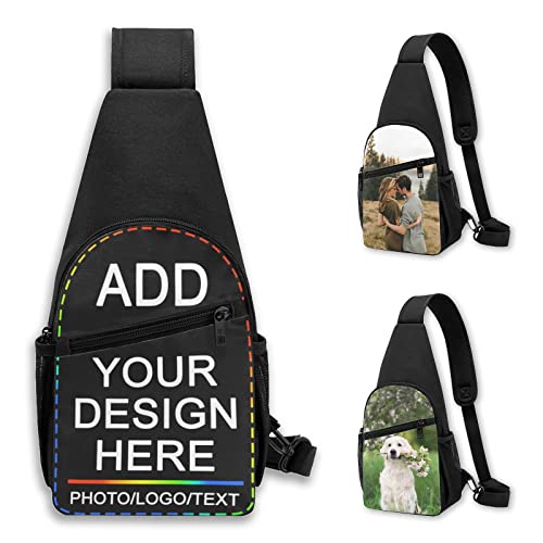 Custom Sling Backpack, Personalized Zipper Chest Bag with Your Photo Logo Text for Travel Hiking Cycling, Customized Casual Cross Body Bags Gifts for Men Women
