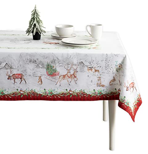 Maison d' Hermine Christmas Tradition Nappe 100% Coton pour Cuisine, dîner, Plateau de Table, décoration de fête, Mariage, fête mères, Thanksgiving, Noël (Rectangle, 140cm x 180cm)