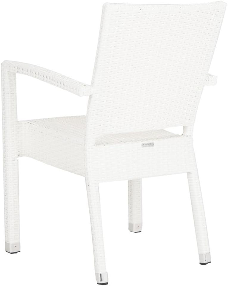 Pemberly Row Wicker Rattan Outdoor Arm Chairs, 33.8" H x 22" W x 23" D, White Finish, Weather Resistant Aluminum Frame, Set of 2, Sleek Transitional Design for Patio or Garden Seating