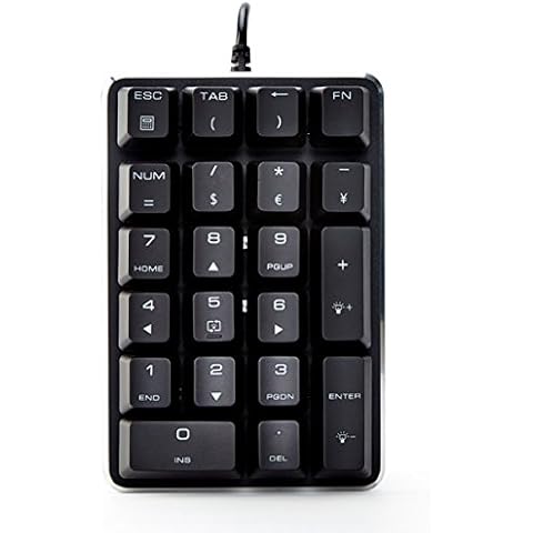 Qisan Mechanical Numeric Keypad Wireless Bluetooth Keypad Cherry MX Blue Switch 21 Keys Mini Numpad Portable Keypad Extended Layout Magicforce for for Financial Cashier Securities-Black Cover