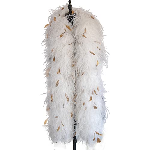 wangruida 2 yardas de plumas de avestruz blancas de 30 capas añaden plumas de avestruz GoldRooster chal de plumas de avestruz para vestido de boda, fiesta, decoración de costura, bufanda Cover