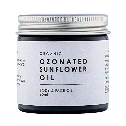 Organic Ozonated Virgin Sunflower Oil - Holistic Body, Face, Wound & Skin Treatment - Ozone Infusion for Inflammation, Bacterial, Fungal infections - Natural Healing - Clean Beauty 100% Organic, 60ml