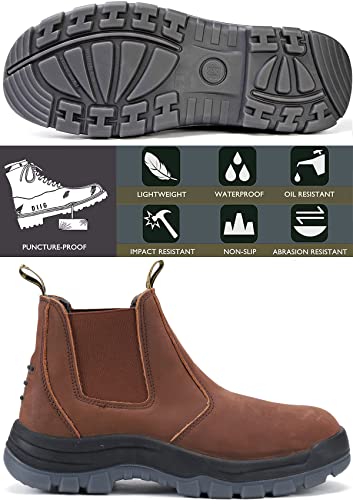 Diig Work Boots For Men, 6" Steel Toe Slip-On Lightweight Comfortable Waterproof Working Boots, Non-Slip Wide Safety Anti-Static Work Shoes 8 9 10 11 12 13 14 (Crz-822D, 9.5) #TOP5