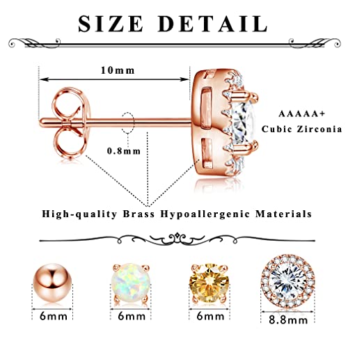 Dochais 4 Pairs Cubic Zirconia Stud Earrings Set Hypoallergenic 4 Prong Cz Earrings For Women Girls Round Ball Opal Stud Tragus Cartilage Ear Jewelry (Rose Gold) #TOP1