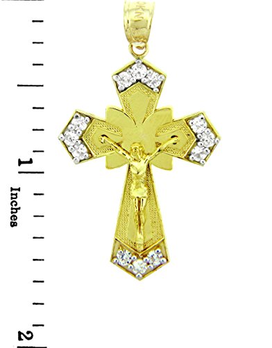 Solid 14k Yellow Gold 12-Stone Cross Pardon Crucifix Pendant2