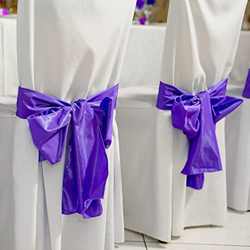 Chanruner White Satin Chair Sashes Ties Chair Ribbon Bows For Wedding Banquet Party (Purple, 50Pcs) #TOP3
