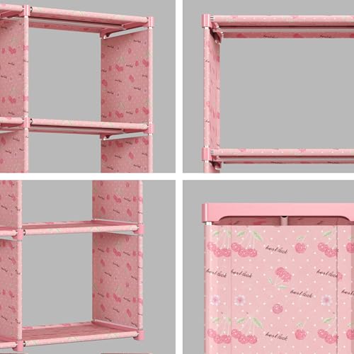 Image of TARKAN Open Book Shelf, Pink Cherry, 8 Compartment Storage Organizer, 85x26x125 cm, Moisture Resistant Fabric with Metal Frame