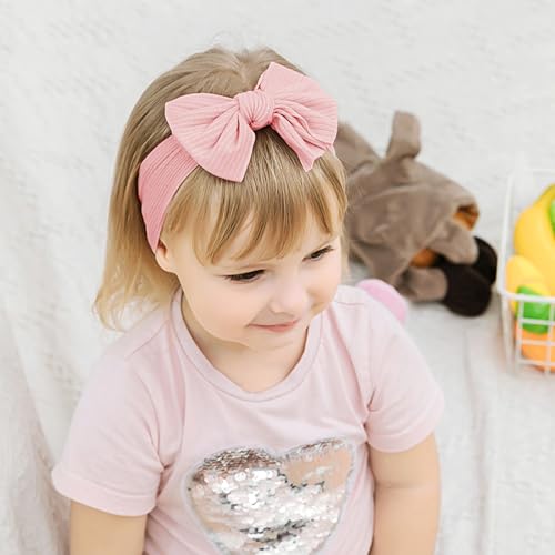 Anseom 3 Pièces Bébé Bandeaux Nouveau-né Nœud Extensible Bande de Cheveux Arc Arc Élastiques Bébé Turban Convient aux Enfants âgés de 0 Mois à 3 ans Blanc Rose Jaune – vue 5