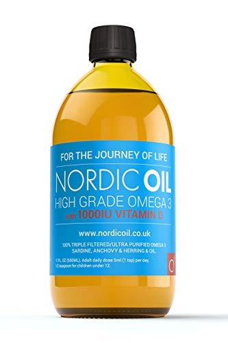 Nordic Oil High Strength 500ml Omega 3 Fish Oil with 1000iu Vitamin D3 in Natural Cholecalciferol Form. Taste Award Winning Lemon Flavoured and Tested