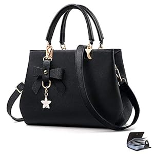 URAQT Dames Handtas Schoudertas, Dames Stijlvolle PU Schoudertas, Meerdere Zakken Draagtas Messenger Bag met Prachtige Boog Hanger, Geschikt voor Vrije Tijd, Werk, Shopper en Cadeaus