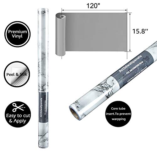 Art3D 120"X15.8" Self-Adhesive Wallpaper, Peel And Stick Grey Marble Paper, Matt #TOP4