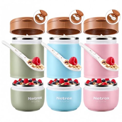 Netrox Müslibecher To Go Edelstahl 3er Set mit Löffel