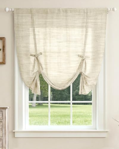 LazBlinds Tie Up Curtains, Linen Privacy Thermal Insulated Balloon Roman