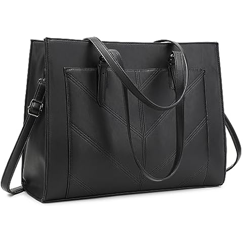 Barsine Work Bags for Women Laptop Tote Purses Professional Leather Large Capacity 15.6 Inch Office Briefcase Black Cover