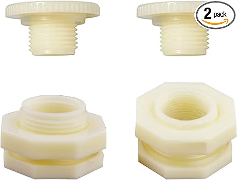 1/2" Female ABS Bulkhead Fitting, Plastic Water Tank Connector Adapter Fitting with Plugs for Outdoor rain Barrel Garden Hose Adapter Spigot kit Water Tank Gallon Drain BucketSet of 2