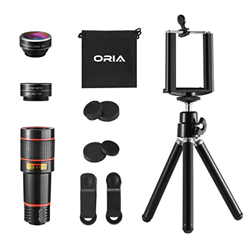 Phone Camera Lens, 12X Zoom Lens, Fisheye Lens, Macro Lens and Wide Angle (Attached Together), Telephoto Lens, Phone Holder, Tripod, 3 in 1 Smartphone Phone Lens Kit for TIK Tok, Vlog, Live