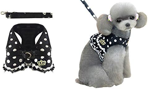 pop Small Dog Dress Adjustable Colorful Cotton Puppy Dog Coat Vest Harness and Walking Leash Cute Princess Black White Dot Store (s)