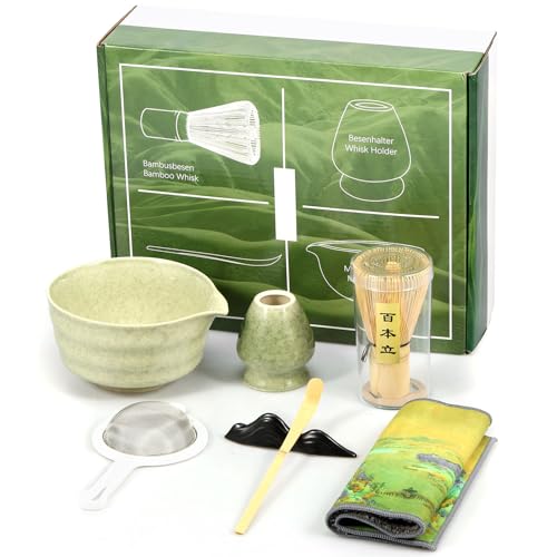 Matcha Whisk Set, 7Pcs Ceramic Matcha Set, Matcha Kit for Ceremony, Matcha Tea Set for Making Breakfast/Latte, Matcha Whisk Set and Ceramic Bowl, Gift for Friend/Family/Matcha Lover