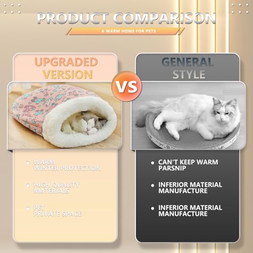 Miocololy Cat Sleeping Bag, Soft Plush Winter Cat Cave Bed Self-Warming Sack for Indoor Cats Small Dogs (Yellow) - Thumbnail 6