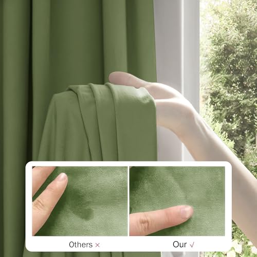 Image of Beauoop Sage Green Velvet Curtains 90 Inches Long 2 Panels for Bedroom Living Room Soft Luxury Room Darkening Thermal Insulated Soundproof Rod Pocket Window Treatments Drapes, 52X90 Set of 2