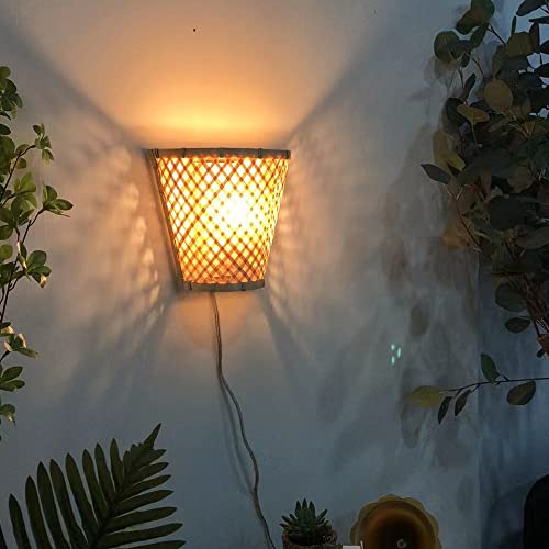 Unique Bamboo Plug In Wall Sconces, Wall Lamp With Plug In Cord For Bedroom And Living Room, Farmhouse Hand Woven Rattan Wall Light Fixture, Hemispherical Bamboo Lampshade Wall Art Décor (No Bulbs) #TOP8