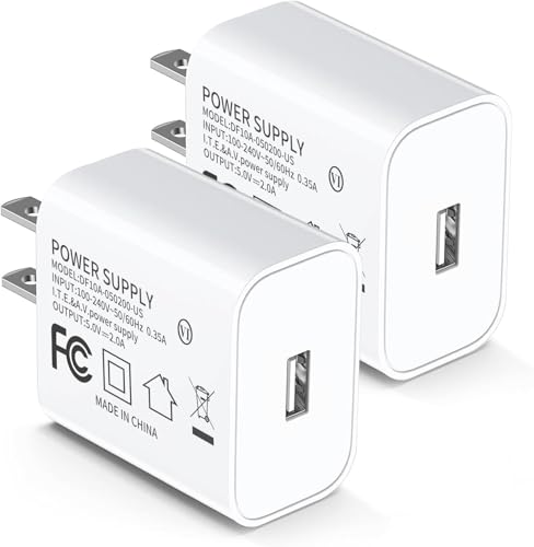 5V 2A Power Adapter UL Certified, USB Wall Charger 2-Pack – Fast Charging Plug Cube for iPhone 13/14/15/16/16 Pro/Pro Max/Plus, XS/XR/X & Watch Series 7/8, Ideal for Home & Travel Use