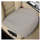 Leather Car Seat Cover, Auto Front Bottom Seat Cover Luxury Car Seat Protector Anti-Slip Waterproof Cushion Cover with Storage Pocket, for Most Cars, Trucks, SUVs (Light Grey)