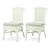 Wickerix Set of 2 Alexa Dining Side Chairs White Color Natural Rattan Wicker Handmade Design with Cushion 41F SD8opML. SS100