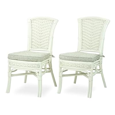Wickerix Set of 2 Alexa Dining Side Chairs White Color Natural Rattan Wicker Handmade Design with Cushion 41F SD8opML. SS400