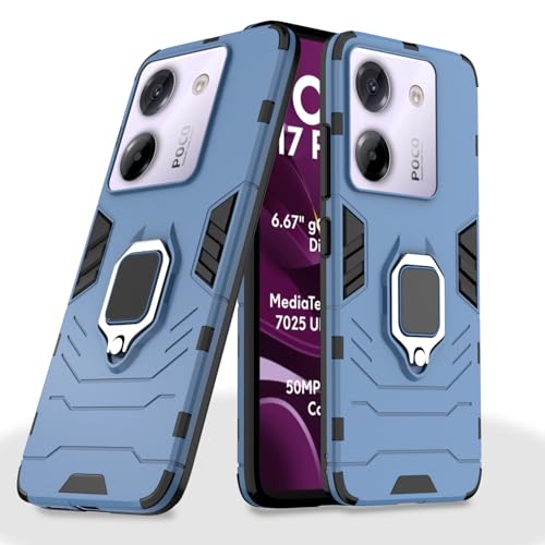 Image of Pikkme Back Cover for Poco M7 Pro 5G | 360 Protection Case | Ring Holder Stand D5 Tough Armor Bumper Case (Blue)