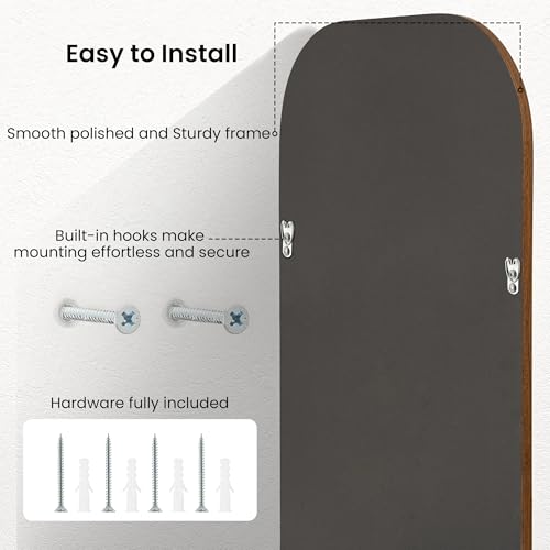Image of 24 inchx36 inch Arch Wall Mirror for Wall, Wall Mounted Vanity Mirror for Bedroom, Wood Grain Finish Frame Mirror with Tempered Glass, Vintage Decorative for Bathroom, Entryway, Living Room, Walnut