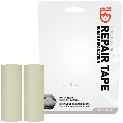 Image of GEAR AID Tenacious Tape 3 inch x 20 inch Ripstop Fabric Gear Repair Tape, Fix Holes and Rips in Puffy Jackets, Rain Gear, Tents, Sleeping Bags and Outdoor Equipment, Off-White, 2 Rolls