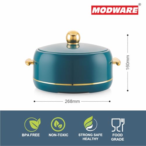 Image of Modware Atlantis Casserole 2000ml Elegant Design Premium Hot Pot, Retains Temperature for Hours, Insulated Inner Steel Casserole for Roti, Hot Box for Home, Chapati Box, Serving Bowl with Lid (Teal)
