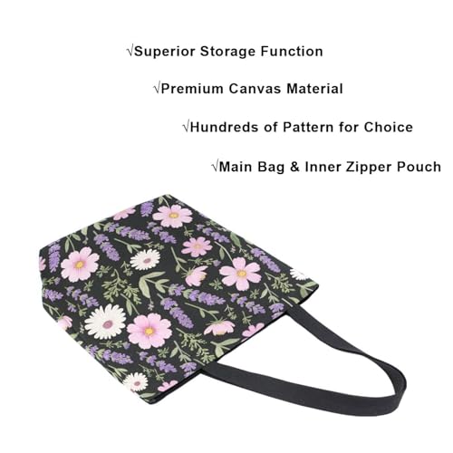 Extra Large Shoulder Tote Bag for Beach Travel Weekender Gym Lavender Pink Flower Pattern Reusable Grocery Canvas Shopping Bag4