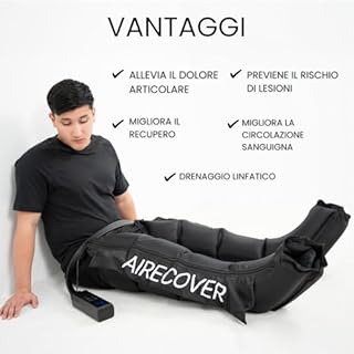 Pressoterapia per casa, massaggiatore per gambe e piedi stanchi per migliorare la circolazione, recupero muscolare, drenaggio linfatico, portatile con borsa (M:170-182 cm)