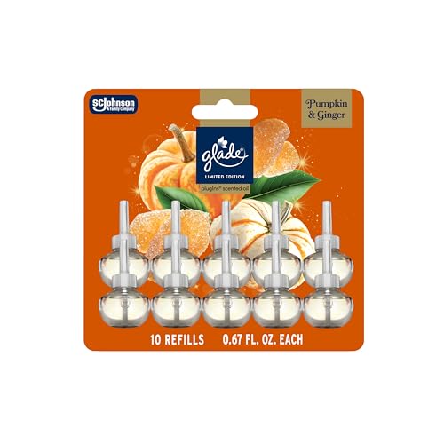 Glade PlugIns Refills Air Freshener Pumpkin & Ginger Scented and Essential Oils for Home and Bathroom 0.67 Fl Oz 10 Count
