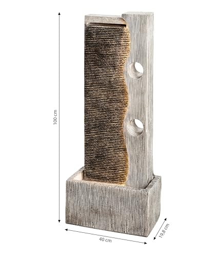 Dehner Gartenbrunnen Eclipse mit LED Beleuchtung, ca. 100 x 40 x 19.8 cm, Polyresin, grau